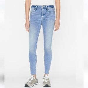Frame Light Blue Wash Le High Skinny Raw Hem Jeans 28